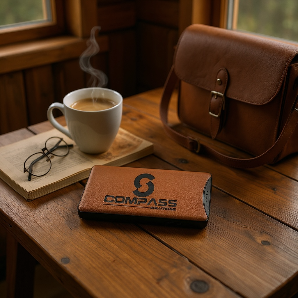 Leather portable charger corporate gifting idea branding gift promotional event swag tech gift for boss employee gift guide