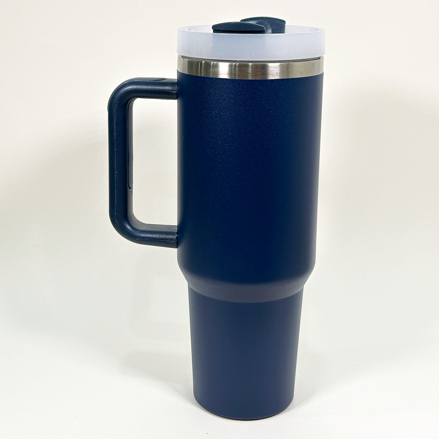 Personalized 40 ounce tumbler with handle, available in Fog, Rust, Teal, Eucalyptus, Dune, Denim, Navy, Hot Pink, and Black – teacher appreciation gift idea.